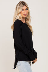 Black Distressed Seam Long Sleeve Top