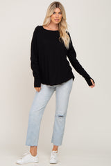 Black Distressed Seam Long Sleeve Top