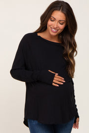 Black Distressed Seam Maternity Long Sleeve Top