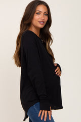 Black Distressed Seam Maternity Long Sleeve Top