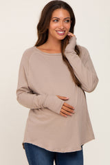 Taupe Distressed Seam Maternity Long Sleeve Top