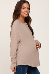 Taupe Distressed Seam Maternity Long Sleeve Top