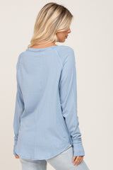 Light Blue Distressed Seam Long Sleeve Top