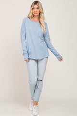 Light Blue Distressed Seam Long Sleeve Top