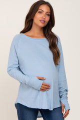 Light Blue Distressed Seam Maternity Long Sleeve Top