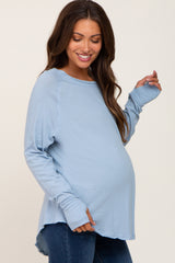 Light Blue Distressed Seam Maternity Long Sleeve Top