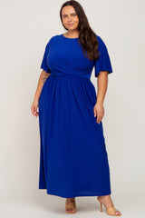 Royal Blue Gathered Front Plus Maxi Dress