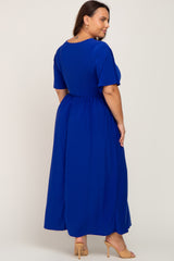 Royal Blue Gathered Front Plus Maxi Dress