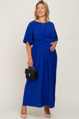 Royal Blue Gathered Front Maternity Plus Maxi Dress