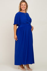 Royal Blue Gathered Front Maternity Plus Maxi Dress