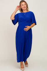 Royal Blue Gathered Front Maternity Plus Maxi Dress