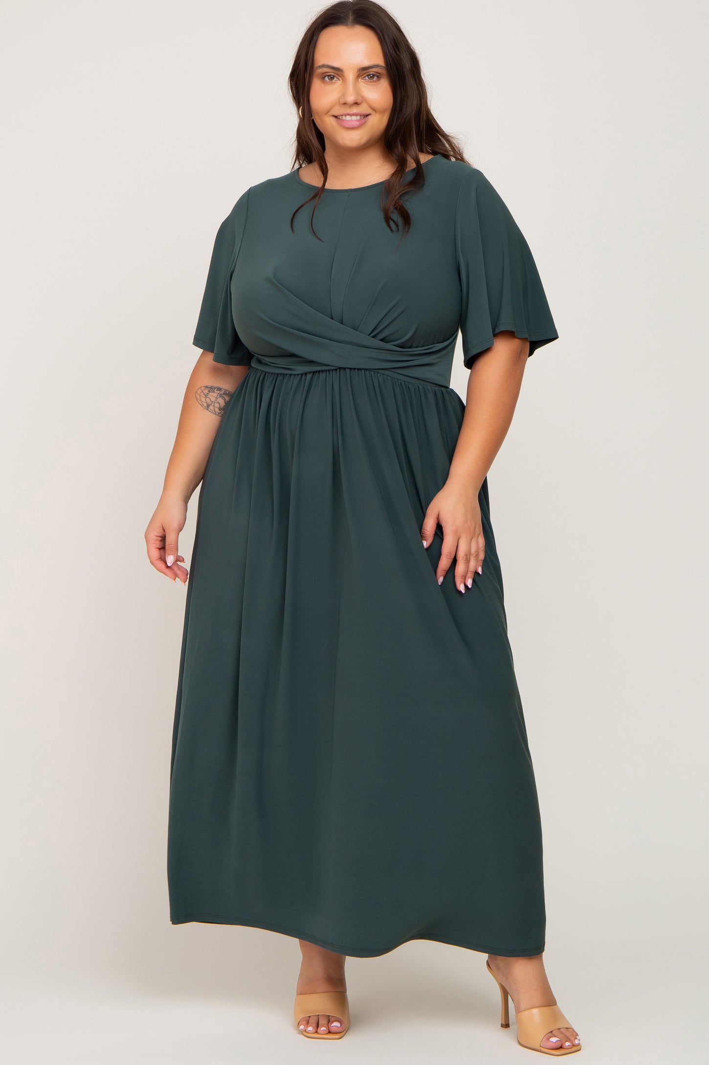 Olive Gathered Front Maternity Plus Maxi Dress– PinkBlush