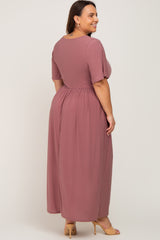 Mauve Gathered Front Plus Maxi Dress