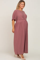 Mauve Gathered Front Maternity Plus Maxi Dress