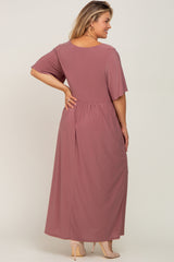 Mauve Gathered Front Maternity Plus Maxi Dress