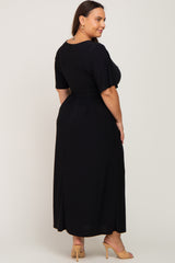 Black Gathered Front Plus Maxi Dress