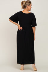 Black Gathered Front Maternity Plus Maxi Dress