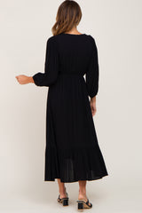 Black Button Accent Hi-Lo Midi Dress