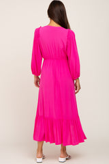 Fuchsia Button Accent Hi-Lo Maternity Midi Dress