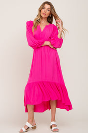 Fuchsia Button Accent Hi-Lo Midi Dress