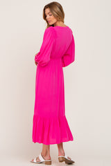 Fuchsia Button Accent Hi-Lo Midi Dress