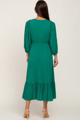 Green Button Accent Hi-Lo Maternity Midi Dress