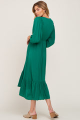 Green Button Accent Hi-Lo Midi Dress