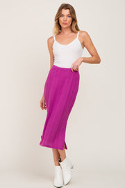 Magenta Soft Knit Ribbed Side Slit Midi Skirt