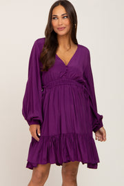 Purple V-Neck Cinched Maternity Dress