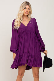 Purple V-Neck Cinched Dress