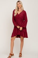 Burgundy V-Neck Cinched Dress