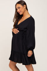 Black V-Neck Cinched Maternity Dress