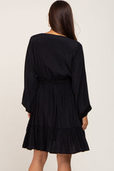 Black V-Neck Cinched Maternity Dress