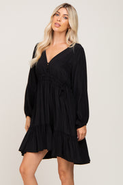 Black V-Neck Cinched Dress