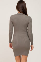 Olive Ribbed Collared Long Sleeve Maternity Dress