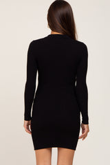 Black Ribbed Collared Long Sleeve Maternity Dress