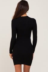 Black Ribbed Collared Long Sleeve Dress