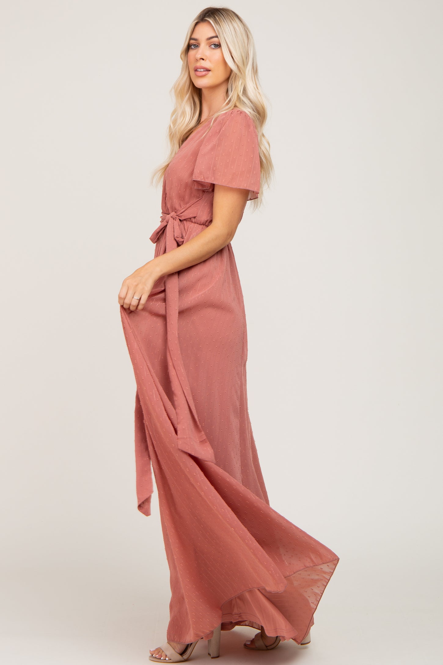 Mauve Swiss Dot Chiffon Maxi Dress– PinkBlush