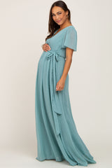 Jade Swiss Dot Chiffon Maternity Maxi Dress