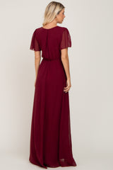 Burgundy Swiss Dot Chiffon Maxi Dress