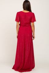 Red Metallic Shimmer Chiffon Maternity Maxi Dress