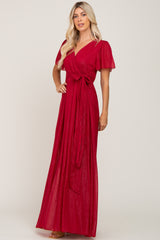 Red Metallic Shimmer Chiffon Maxi Dress