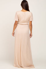 Cream Metallic Shimmer Chiffon Maternity Maxi Dress