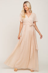 Cream Metallic Shimmer Chiffon Maxi Dress