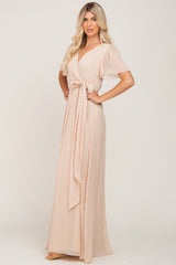 Cream Metallic Shimmer Chiffon Maxi Dress