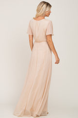 Cream Metallic Shimmer Chiffon Maxi Dress