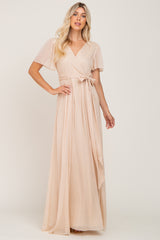 Cream Metallic Shimmer Chiffon Maxi Dress