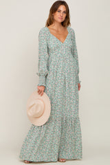 Mint Green Floral Long Sleeve Maternity Maxi Dress