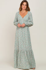 Mint Green Floral Long Sleeve Maxi Dress