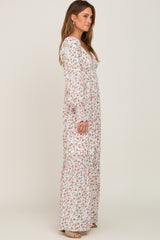 Ivory Floral Long Sleeve Maxi Dress